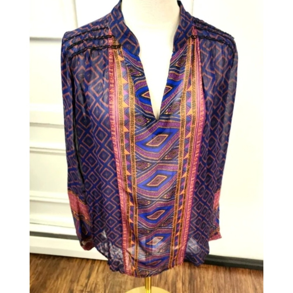 Lucky Brand Purple Multi-Color Geometric Print Blouse